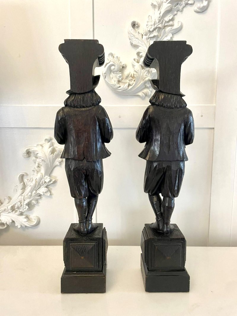 Unusual Pair of Antique Victorian Quality Carved Oak Figures - Image 8